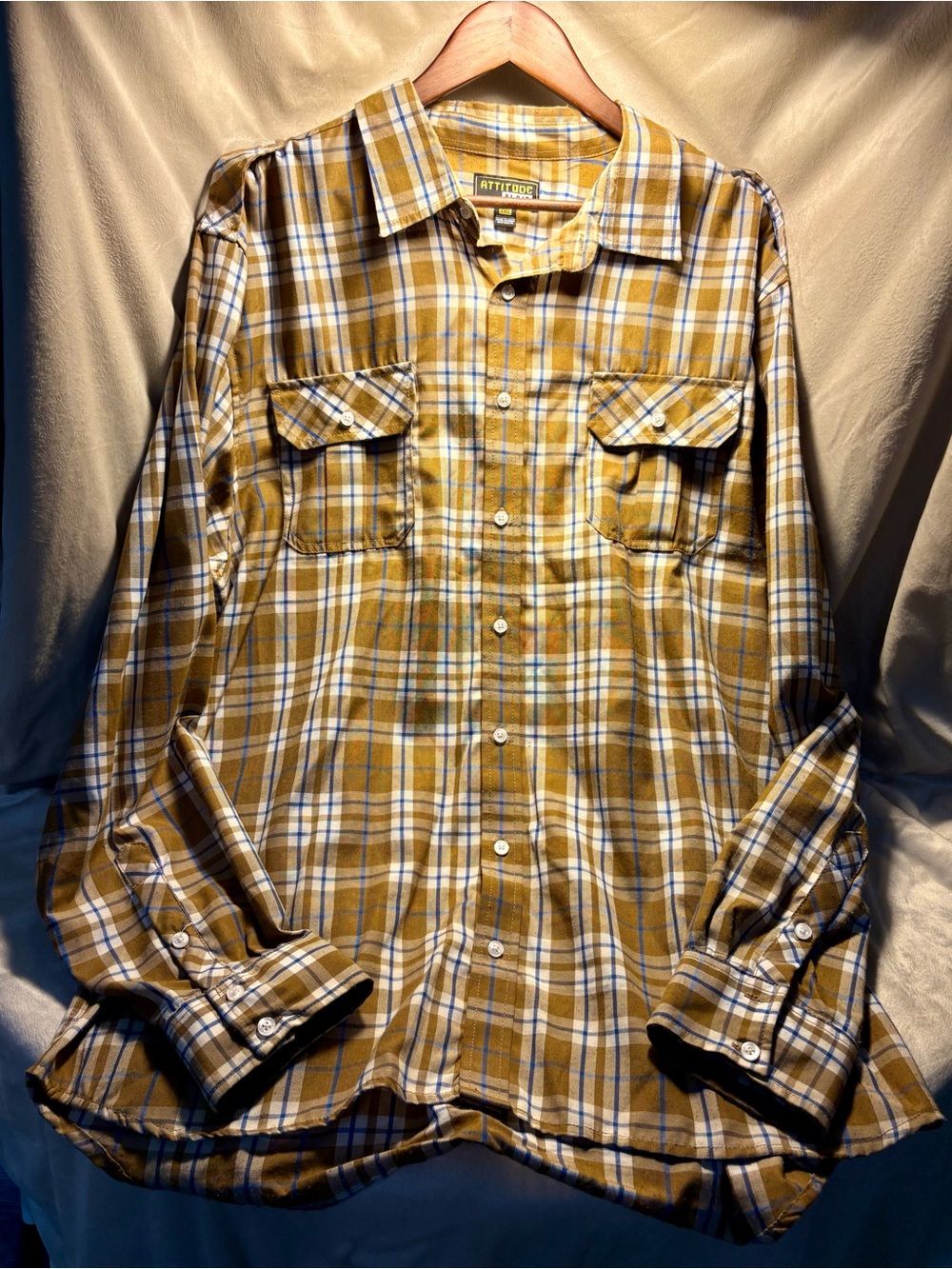Men's Mustard Plaid Button-Down Shirt